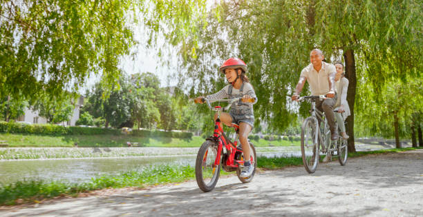 Family riding bicycle