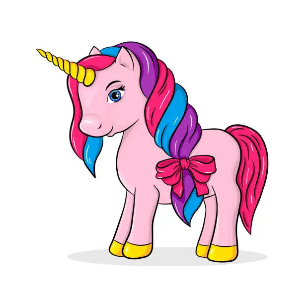 Vector illustration of Cute cartoon unicorn.
