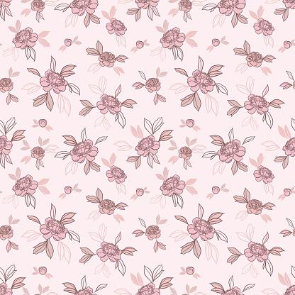 Seamless repeat pattern, floral repeat pattern design. Pastel pink pony flower pattern background.