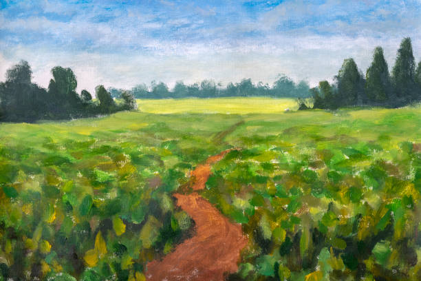 istock Road through the spring green field paintings monet painting claude impressionism paint landscape meadow oil 1295930053