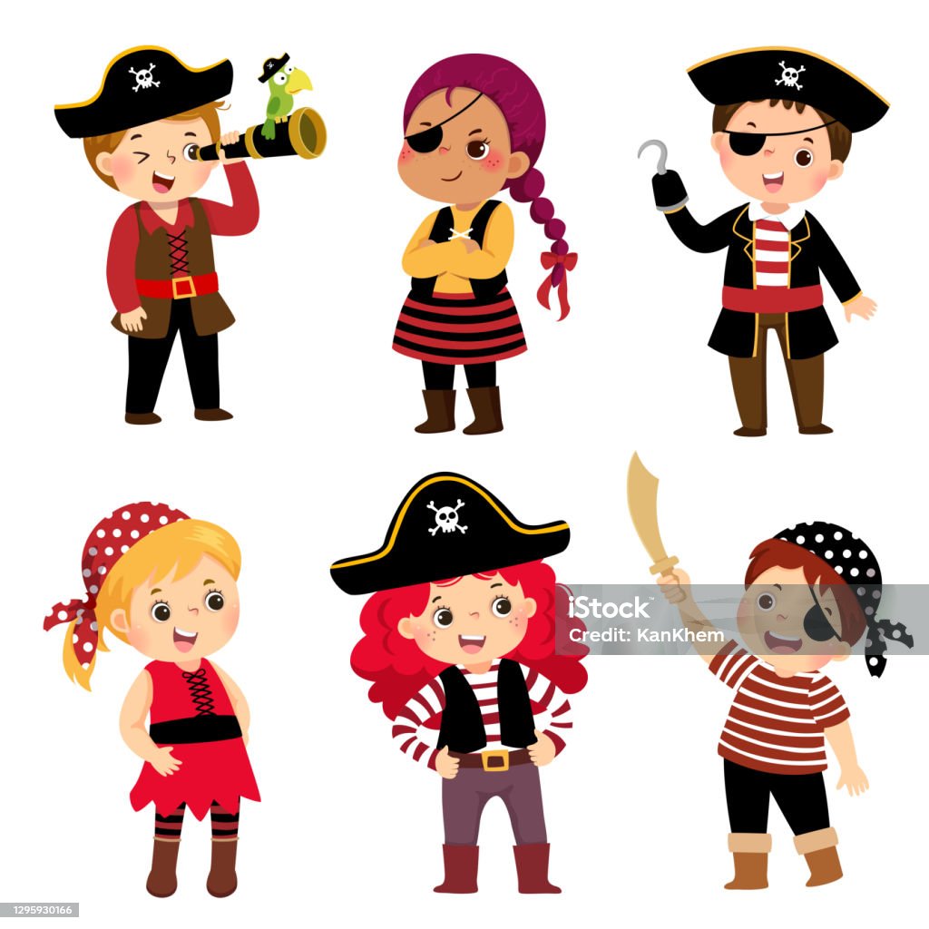 Vector Illustration Cartoon Set Of Cute Kids Dressed In Pirate Costumes  Stock Illustration - Download Image Now - iStock