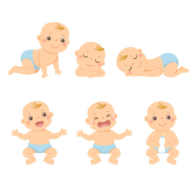 Vector illustration cartoon set of cute little baby or toddler boy in different activity. vector art illustration