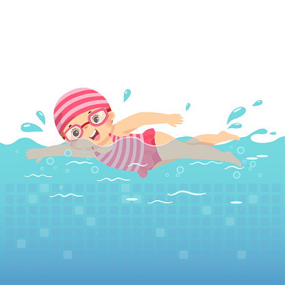 Vector Illustration Cartoon Of Little Girl In Pink Swimsuit Swimming In The  Pool Stock Illustration - Download Image Now - iStock