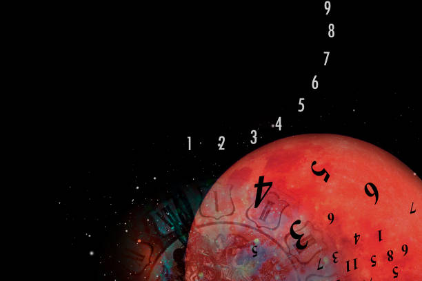 Red planet, space and numbers, numerology Red planet, space and numbers, numerology cherry colored stock pictures, royalty-free photos & images