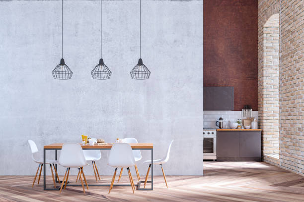 istock Industrial large modern kitchen and dining room 1295931189