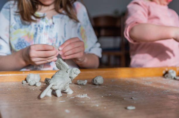 Close-up of toy made from clay at the table