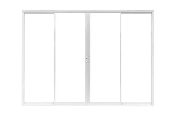 real modern house window frame isolated on white background with clipping path - symmetry black and white architecture contemporary imagens e fotografias de stock