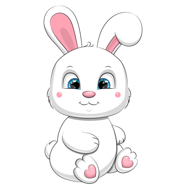Cute Cartoon Baby Rabbit With Blue Eyes Stock Illustration - Download Image  Now - Bunny Girl, Cute, Animal - iStock
