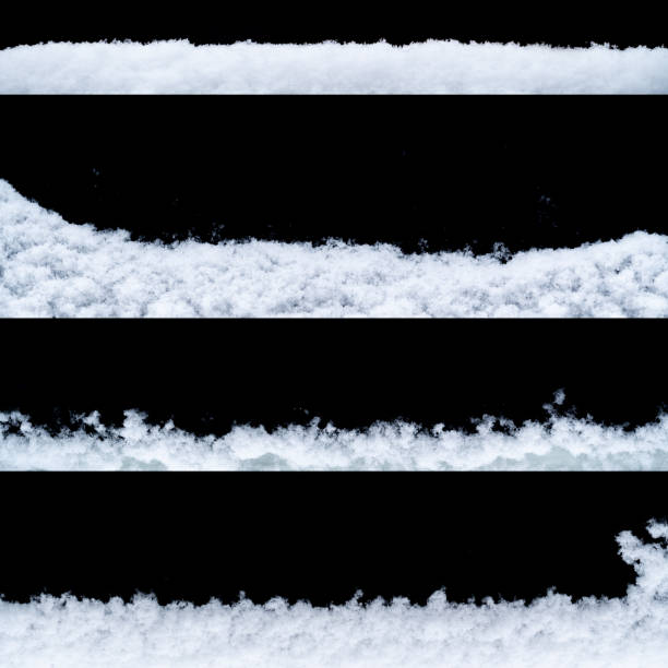 istock Set of white snow borders isolated on black background 1295938420
