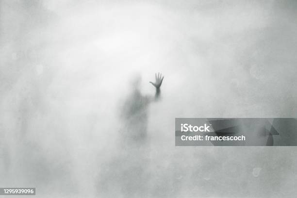 Illustration Of Mysterious Man Behind Glass Surface Creepy Abstract Concept Stock Photo - Download Image Now