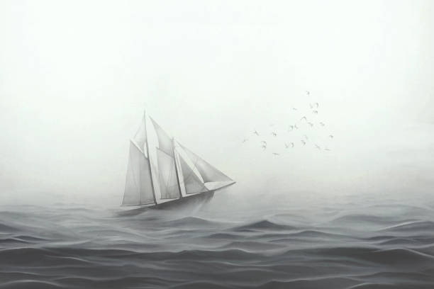 illustration of sailing ship facing the sea