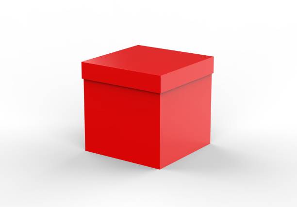 istock Red blank square paper gift box mockup template on isolated white background, packaging box mockup for design presentation, 3d illustration 1295941488