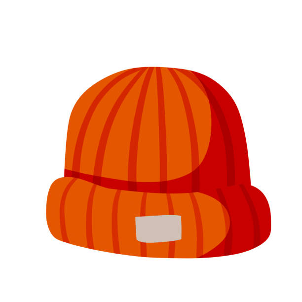 ilustrações, clipart, desenhos animados e ícones de chapéu de malha. roupas de inverno vermelho para a cabeça. ilustração de desenho animado plano isolada em fundo branco - knit hat