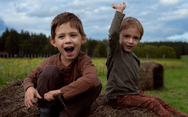 istock Two boys are sitting in the hayloft 1295945253