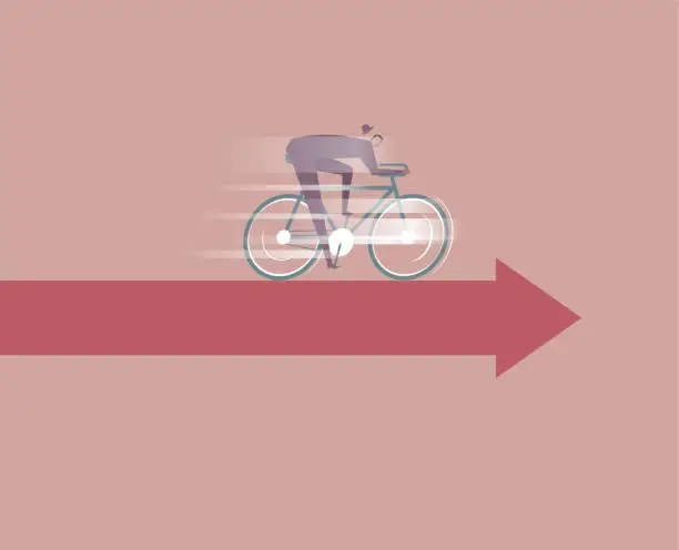 Vector illustration of Businessman riding bicycle on arrow.