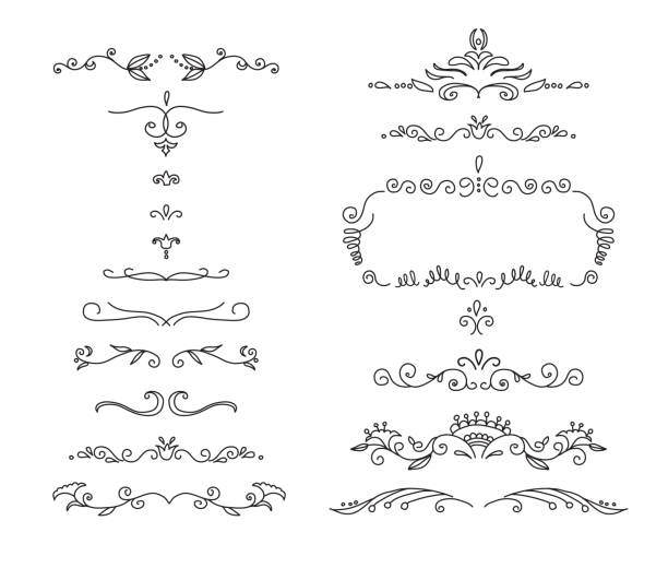 illustrazioni stock, clip art, cartoni animati e icone di tendenza di divisori di testo floreale vintage disegnati a mano impostati in stile doodle - victorian style frame picture frame wreath