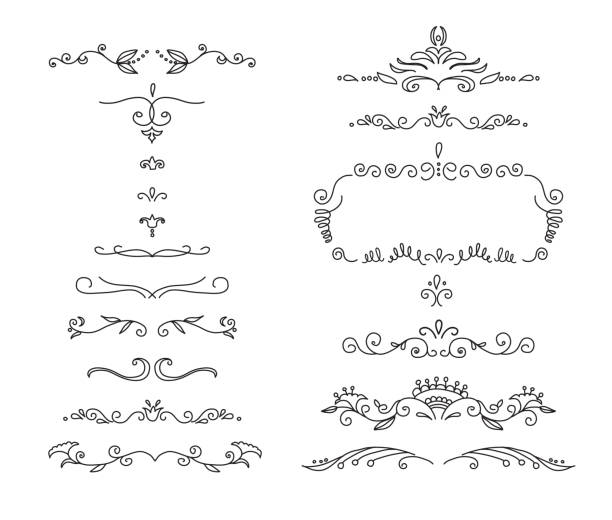 ilustrações, clipart, desenhos animados e ícones de divisores de texto florais vintage desenhados à mão definido em estilo doodle - victorian style frame picture frame wreath