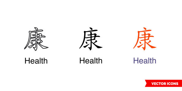Chinese symbol tattoo bracelet health icon of 3 types color, black and white, outline. Isolated vector sign symbol Chinese symbol tattoo bracelet health icon of 3 types color, black and white, outline.Isolated vector sign symbol. cursive letters tattoos silhouette stock illustrations