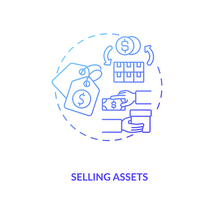 Selling assets concept icon. AM component idea thin line illustration. Business selling. Transaction form. Tangible and intangible stock. Vector isolated outline RGB color drawing. Editable stroke