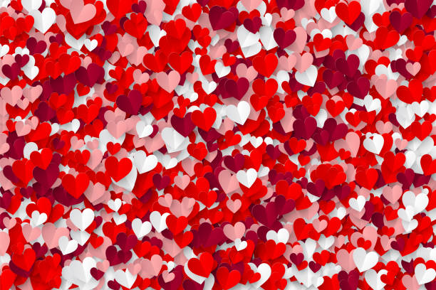 realistische gefaltete papier herzen mosaik hintergrund - flower valentines day valentine card backgrounds stock-grafiken, -clipart, -cartoons und -symbole