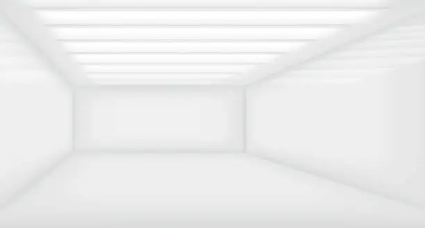 Vector illustration of Contemporary future concept background. Empty futuristic clean white box interior room With Light. vector illustration.