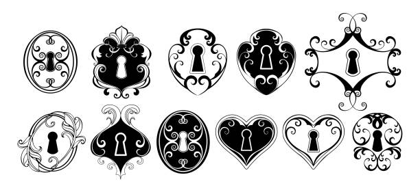 ilustrações de stock, clip art, desenhos animados e ícones de black keyholes - buraco-de-fechadura
