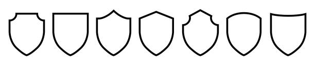 schwarze linie schild-symbol im vintage-stil gesetzt. schützen sie schutzsicherheitssymbole. - silhouette security elegance simplicity stock-grafiken, -clipart, -cartoons und -symbole
