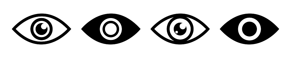 Eye icon set. View icons symbol. Eyesight pictogram in flat design. Eye silhouette isolated on white background. Vector illustration.