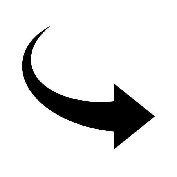 ilustrações de stock, clip art, desenhos animados e ícones de right arrow icon. black curve arrow. modern flat simple arrow button isolated. - arc