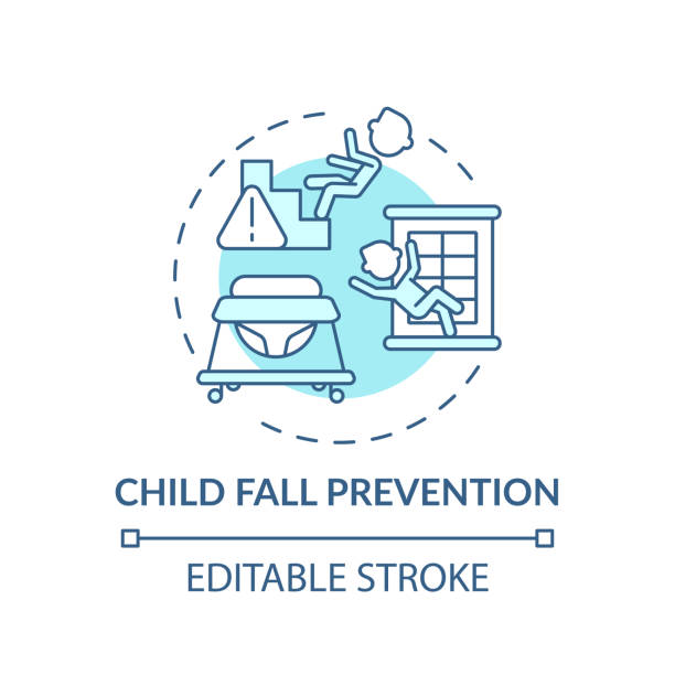 ilustrações, clipart, desenhos animados e ícones de ícone do conceito turquesa de prevenção de queda infantil - babyproof