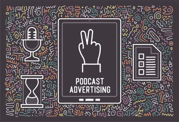 Vector illustration of Podcast Advertising Vector Doodle Design