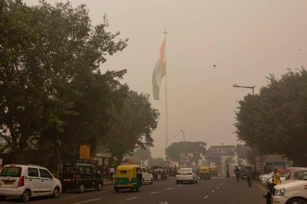 niebla en delhi - delhi fotografías e imágenes de stock