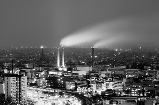 Winter cityscape at night in Berlin, Germany