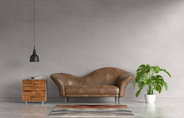 istock Brown sofa in living room for mockup, 3D rendering 1295965751
