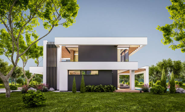 istock 3d rendering of modern house in luxurious style in evening 1295965923