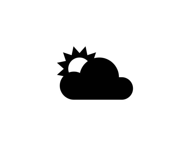 晴れた曇り天気ベクトルアイコン。雲の後ろの孤立した太陽のフラット シンボル - ベクトル - spring clear sky night summer点のイラスト素材／クリップアート素材／マンガ素材／アイコン素材