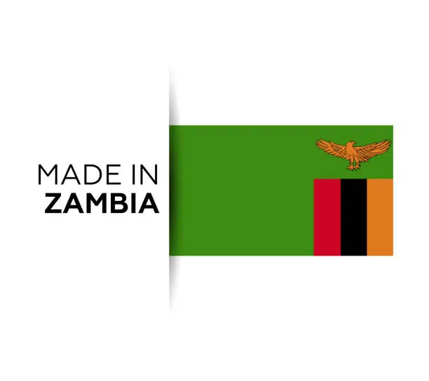 Vector illustration of Made in the Zambia label, product emblem. White isolated background