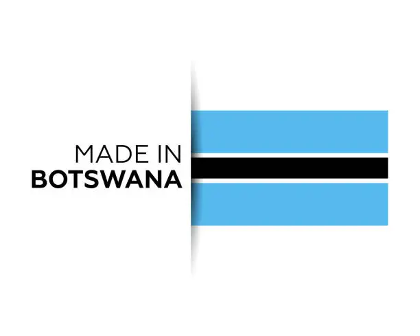 Vector illustration of Made in the Botswana label, product emblem. White isolated background