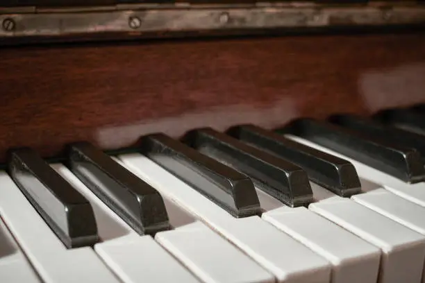 Photo of keyboard of a piano. Musical scale. Keys