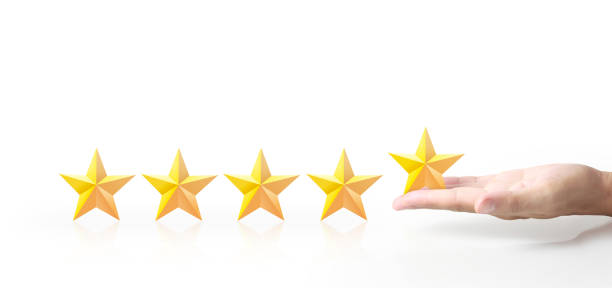 istock Five stars in hand. Increase rating evaluation 1295969903