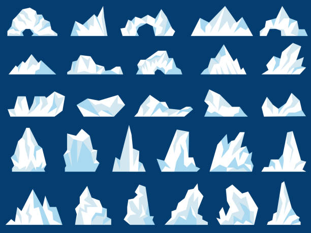 ilustraciones, imágenes clip art, dibujos animados e iconos de stock de ilustraciones de iceberg. montañas heladas de cristal montañas colinas de nieve en el polo norte del océano heladas antárticas recientes imágenes vectoriales - ice crystal winter nature ice