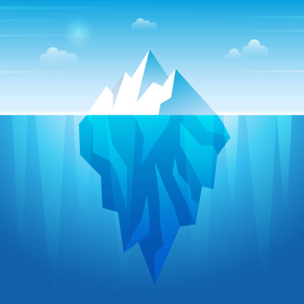ilustraciones, imágenes clip art, dibujos animados e iconos de stock de iceberg submarino. roca de hielo que fluye en el agua del océano congelado montaña reciente fondo vectorial - tip of the iceberg