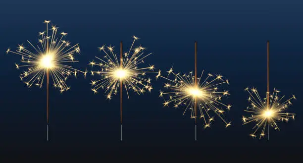Vector illustration of Bengal lights. Celebration birthday glow elements fire sparkler decent vector realistic illustrations