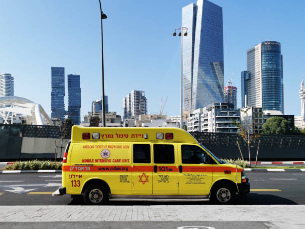 Magen David Adom Mobile Intensive Care Unit Car Magen David Adom Mobile Intensive Care Unit Car in Tel Aviv ambulance in israel stock pictures, royalty-free photos & images