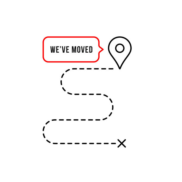 simple sign we have moved on map simple sign we have moved on map. concept of ecommerce delivery, orientation, trip. symbol of city street, driving business. graphic simple pictogram. black sign design isolated on white background geo locator stock illustrations