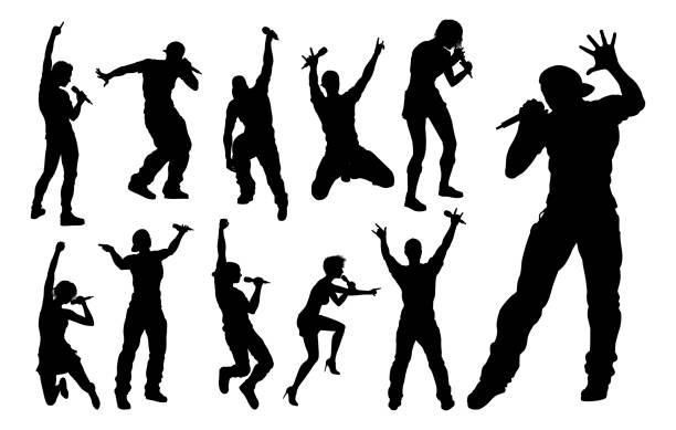 singers pop rock star muzyk sylwetki - silhouette men outline adults only stock illustrations