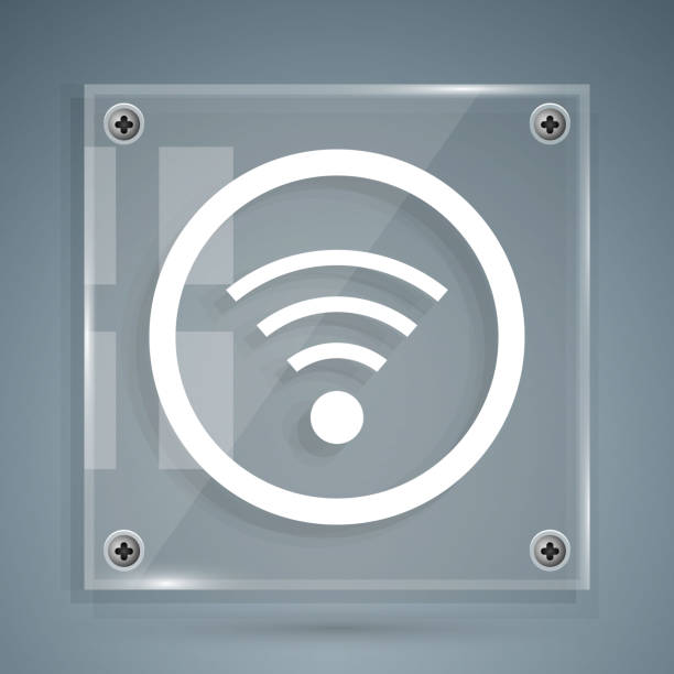 istock White Wi-Fi wireless internet network symbol icon isolated on grey background. Square glass panels. Vector 1295977741