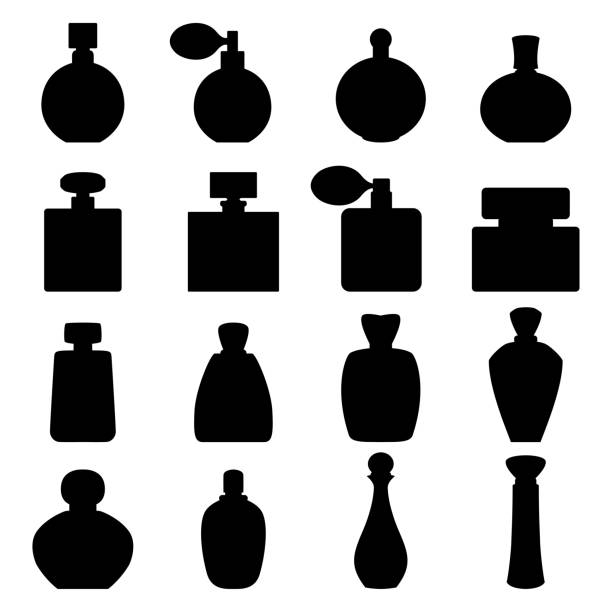 ilustrações, clipart, desenhos animados e ícones de conjunto de ícones de perfume, ilustração vetorial - garrafinha