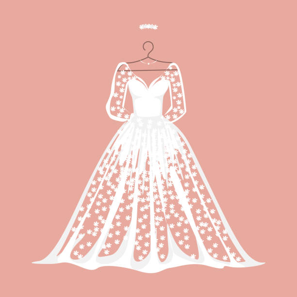 White lace wedding dress on a hanger White lace wedding dress on a hanger. Background vector illustration. bride illustrations stock illustrations