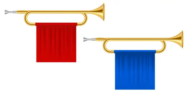 Vector illustration of Golden horn trumpets vector illustration isolated on white